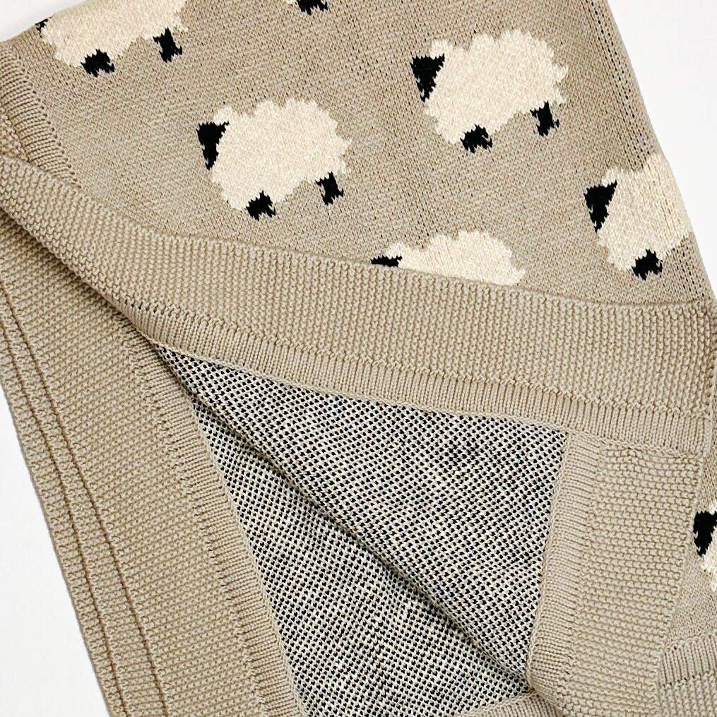 Furry Sheep - Organic Cotton Jacquard Knit Baby Blanket - Baby Blanket by Carlyle Avenue