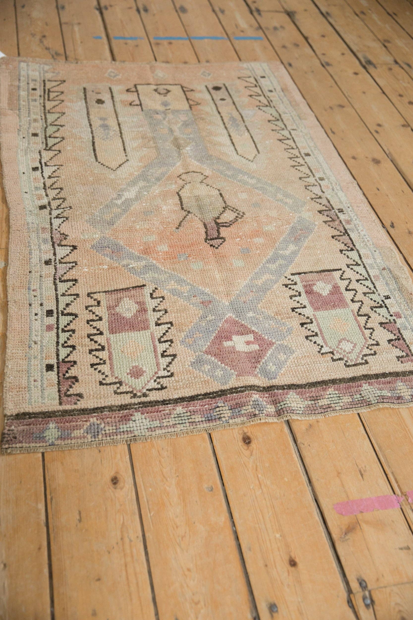 Vintage Distressed Oushak Rug w/Design Motif