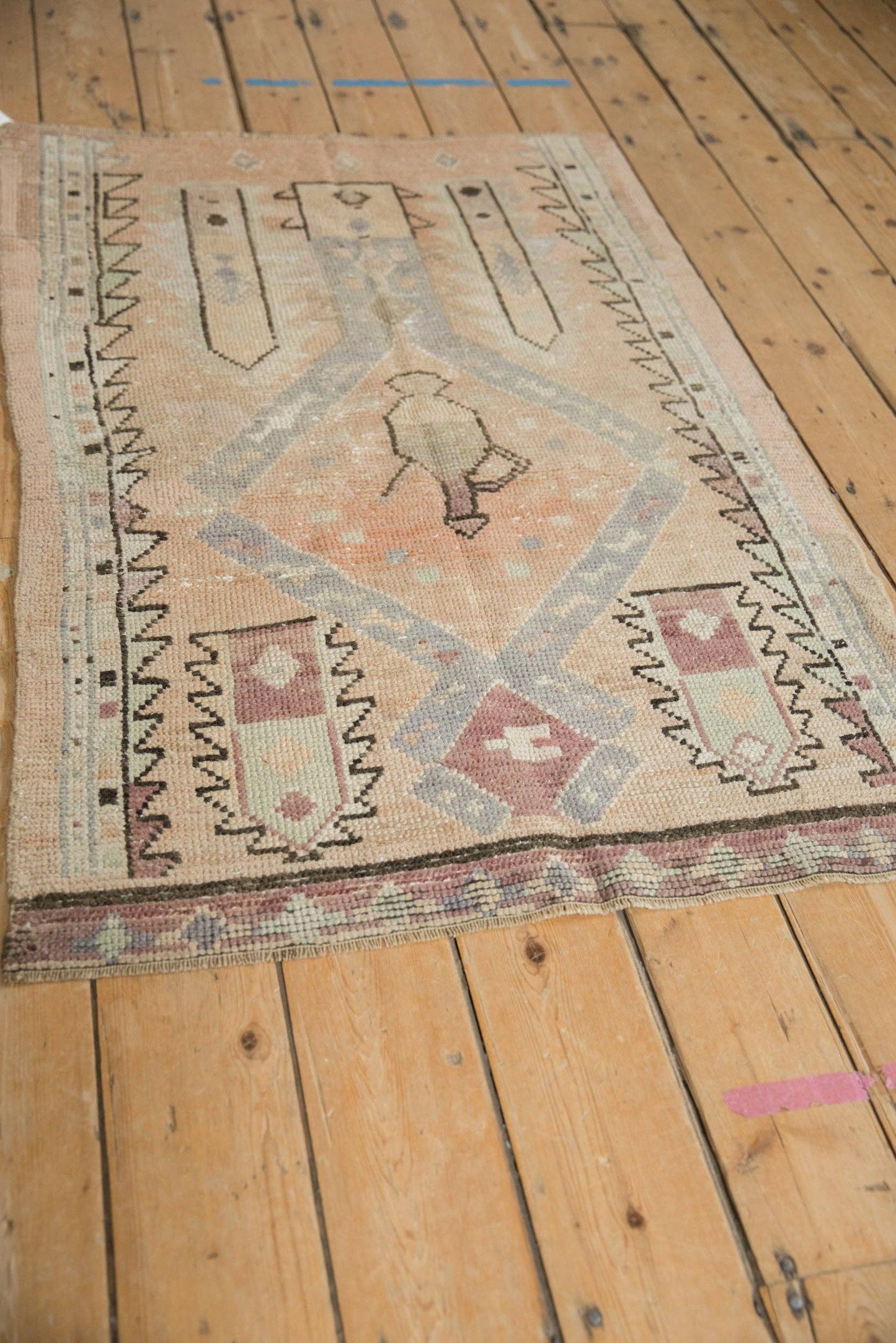 Vintage Distressed Oushak Rug w/Design Motif