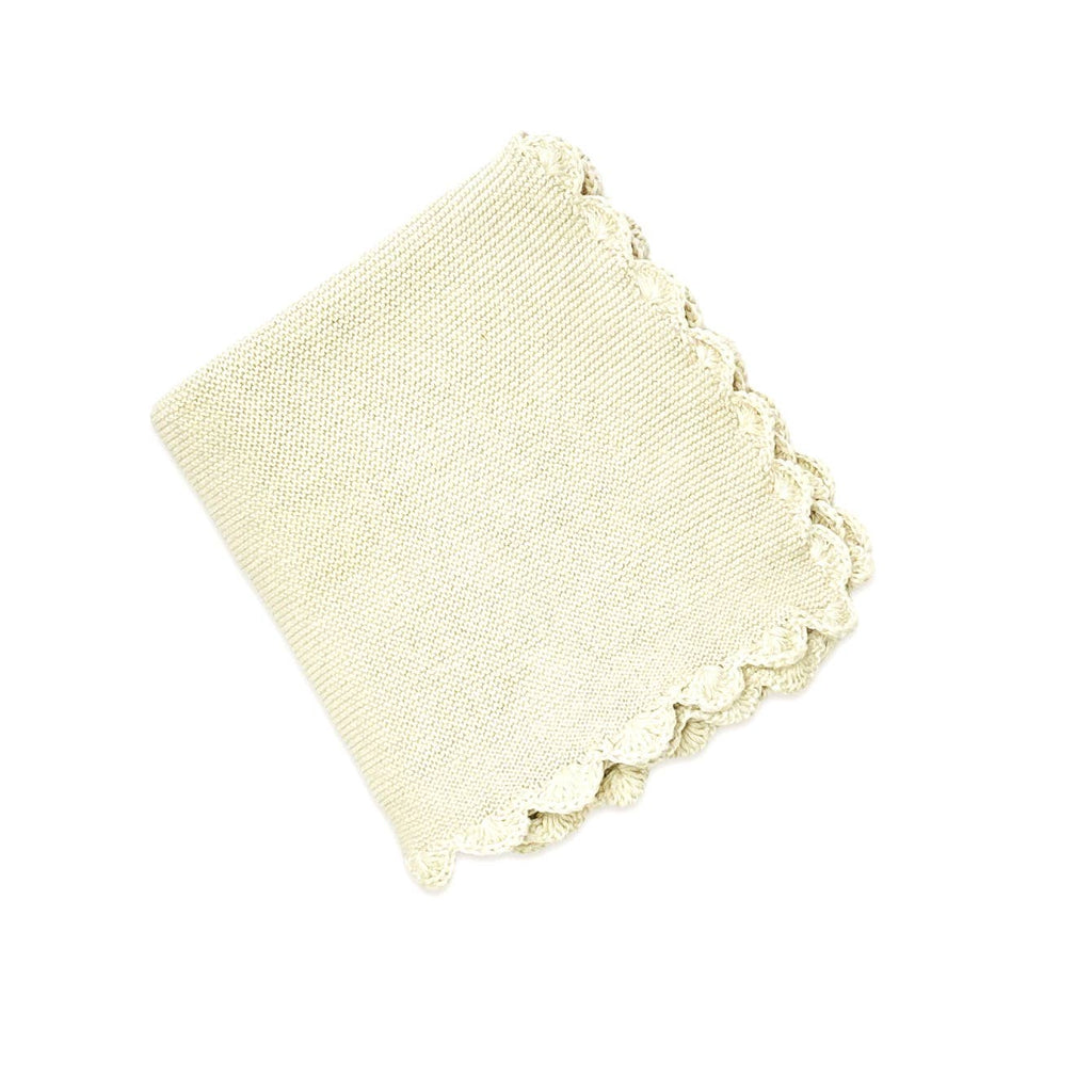 Scallop Edge Classic Knit Baby Blanket + Elephant Rattle SET - Baby Blanket by Carlyle Avenue
