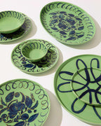 Amalfi Dessert Plate Green - 9.1" Diameter featuring intricate hand-painted designs on a vibrant green background.