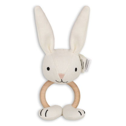 Scallop Edge Classic Knit Baby Blanket + Bunny Rattle SET -  by Carlyle Avenue