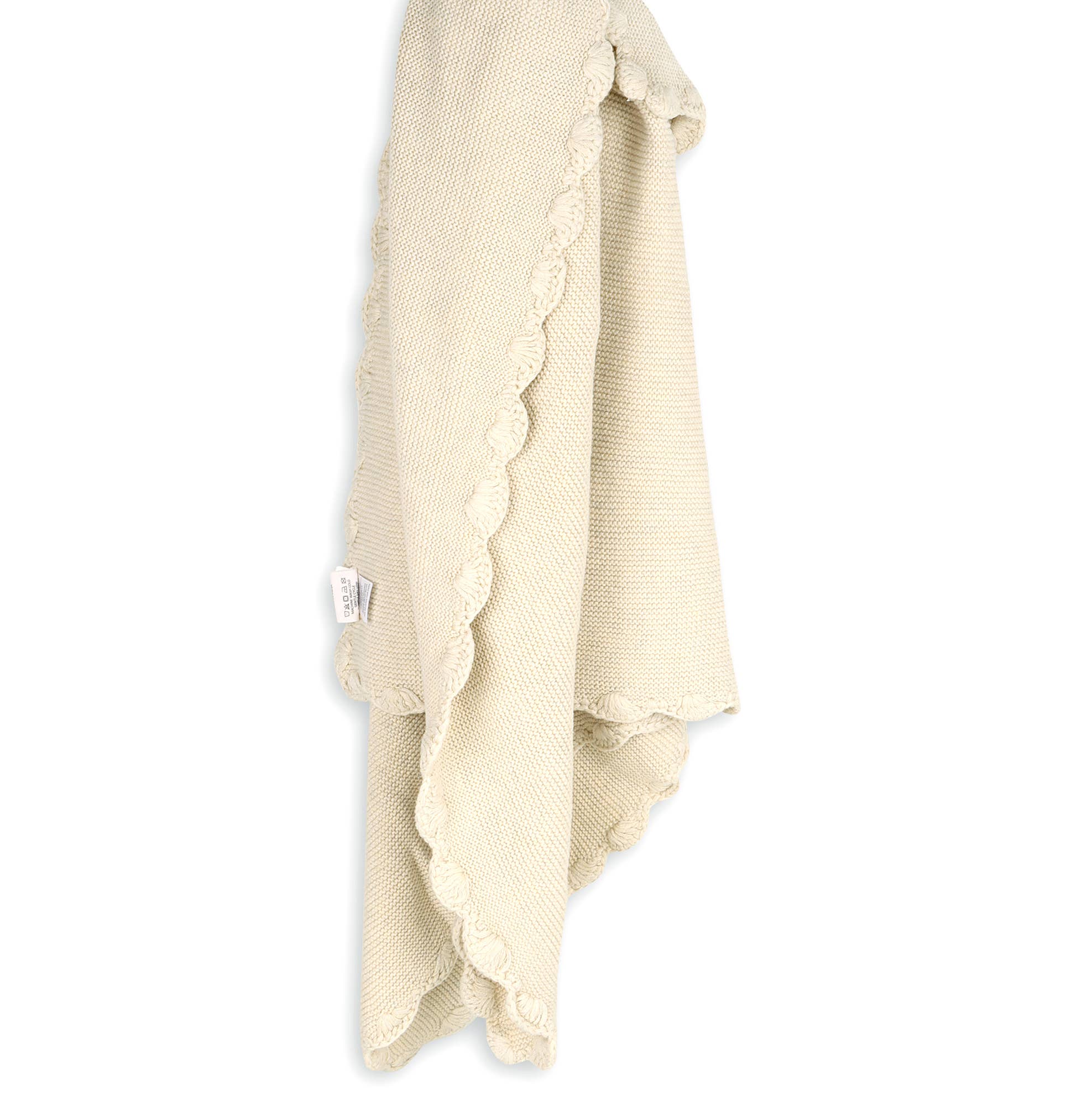 Scallop Edge Classic Knit Baby Blanket + Elephant Rattle SET