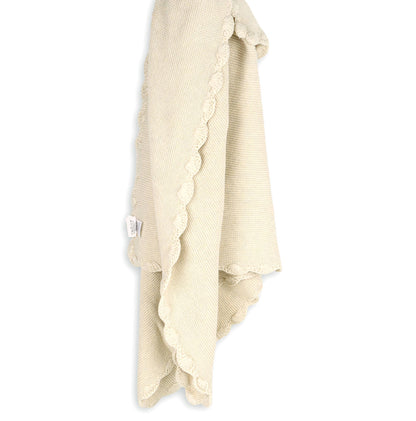 Scallop Edge Classic Knit Baby Blanket + Elephant Rattle SET - Baby Blanket by Carlyle Avenue