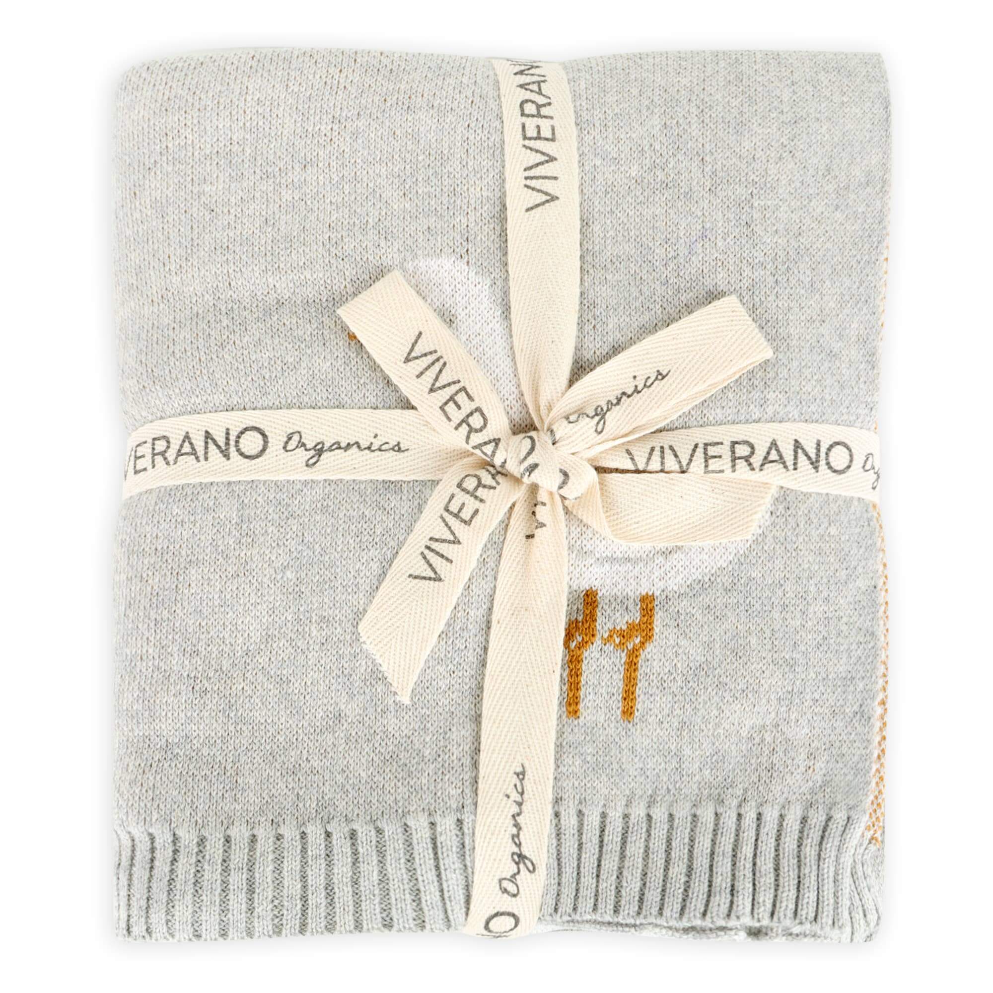 Duck Waddle - Organic Jacquard Knit Baby Blankets wrapped in a ribbon, showcasing soft, gender-neutral design.