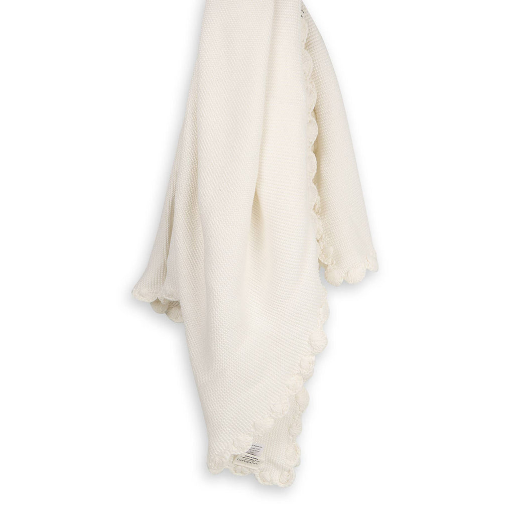 Scallop Edge Classic Knit Baby Blanket + Bunny Rattle SET -  by Carlyle Avenue