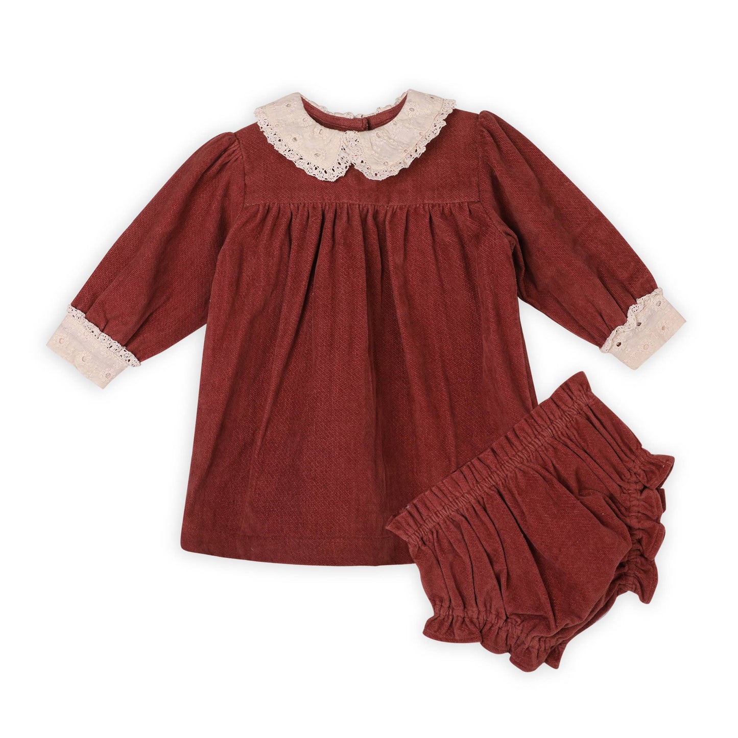 Lace Collar Velvet Baby Girl Dress & Bloomer Set (Organic)