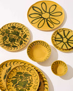 Amalfi Dinner Plate Mustard - 10.6" Diameter featuring hand-painted designs and warm golden hues.