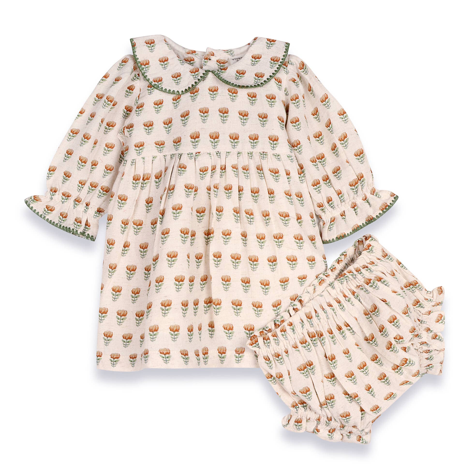 Ina Block Print Floral Baby Dress & Bloomer Set (Linen) – CARLYLE AVENUE
