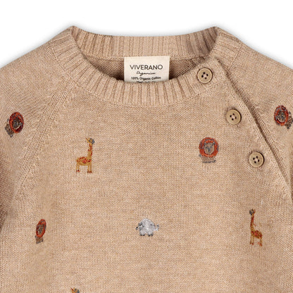 Mini Safari Animal Embroidered Raglan Baby Pullover(Organic) -  by Carlyle Avenue