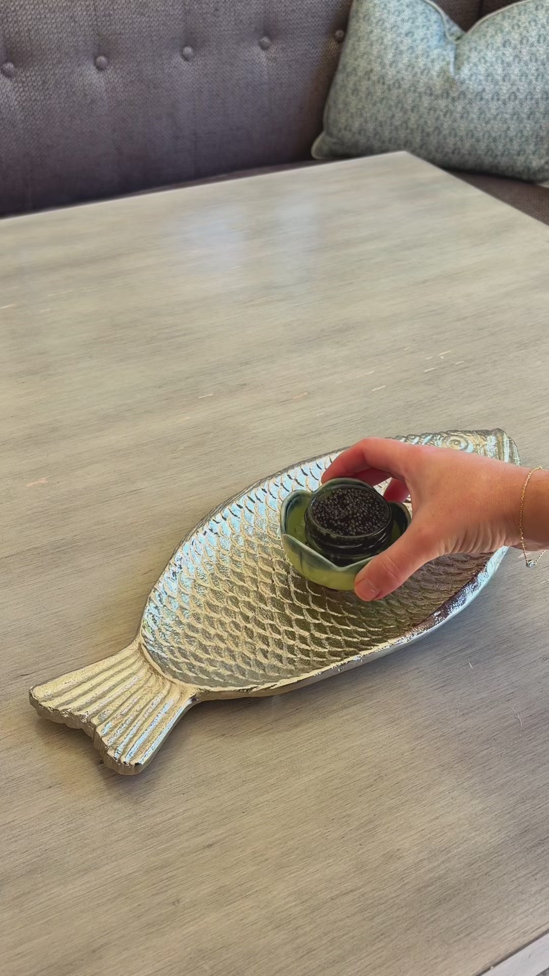 caviar and chips on fish platter