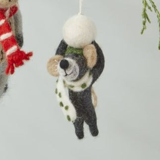 Mouse & Snowball Felt Ornament