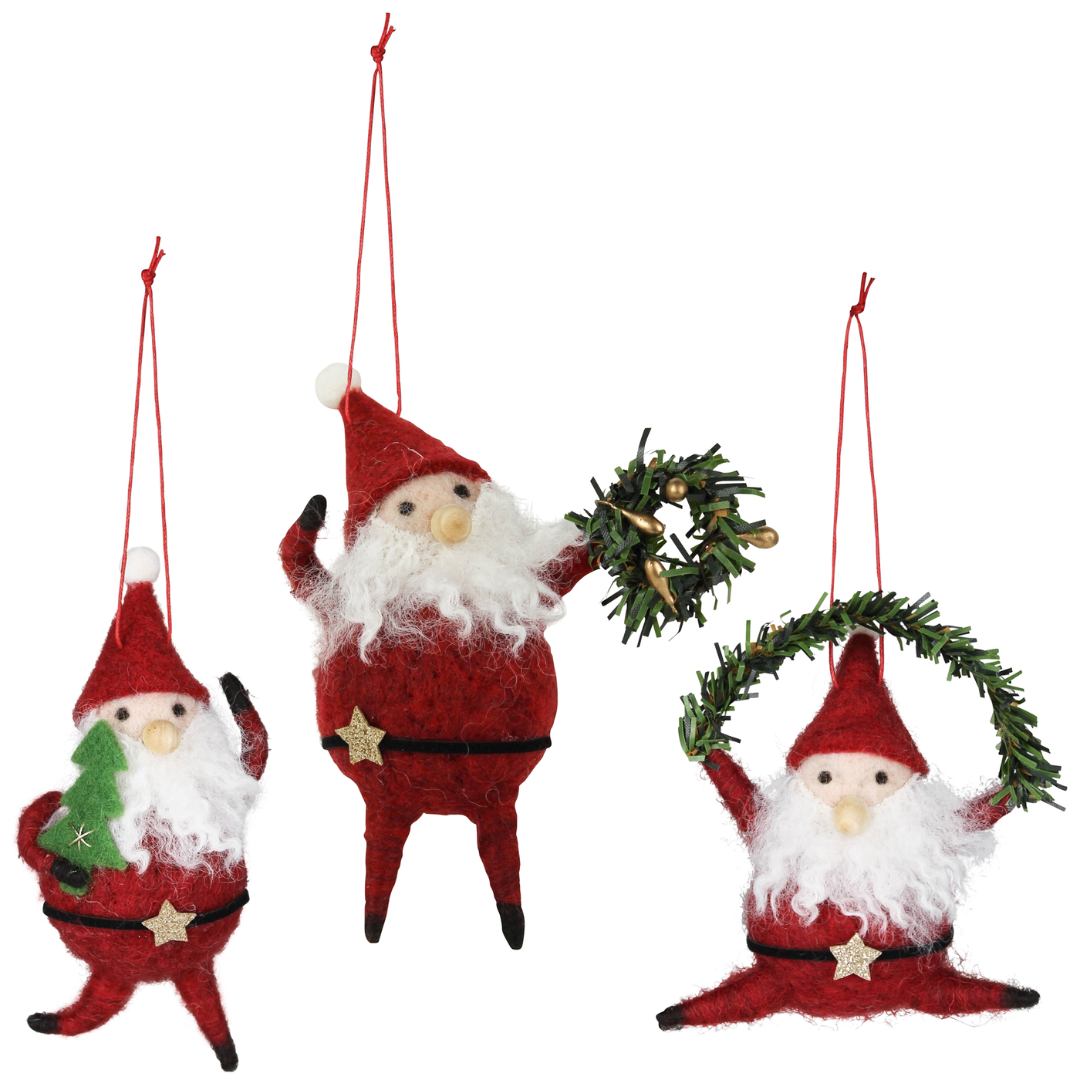 Dancing Santa Felt Ornaments - Set of 3