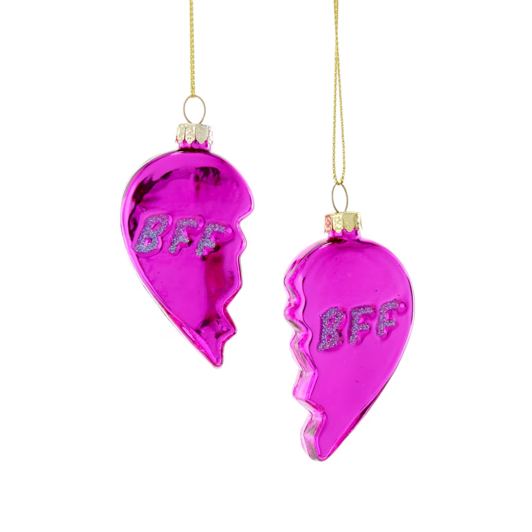 Bff Heart Ornament - Set of 2 - Pink