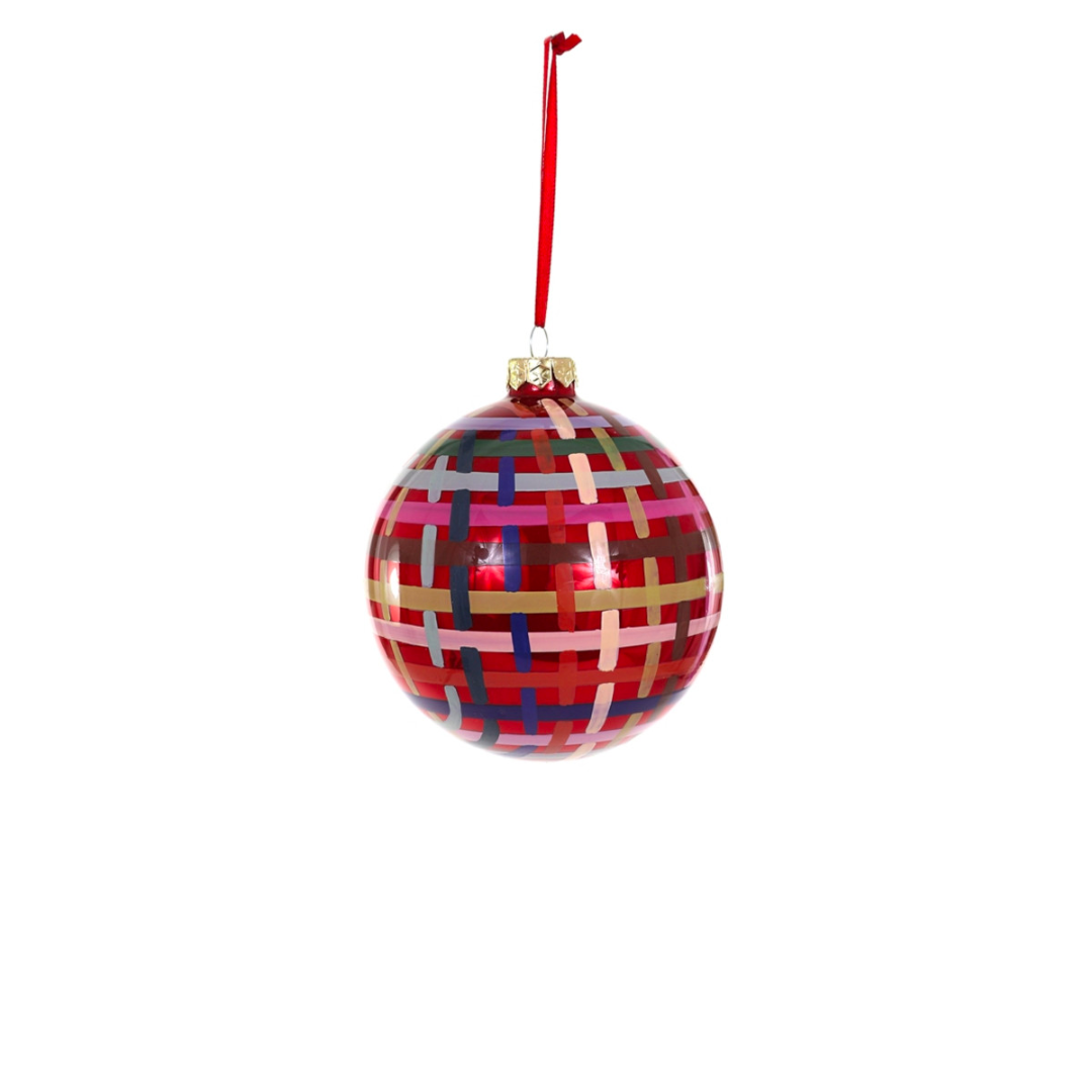 Plaid Bauble Ornament - Red