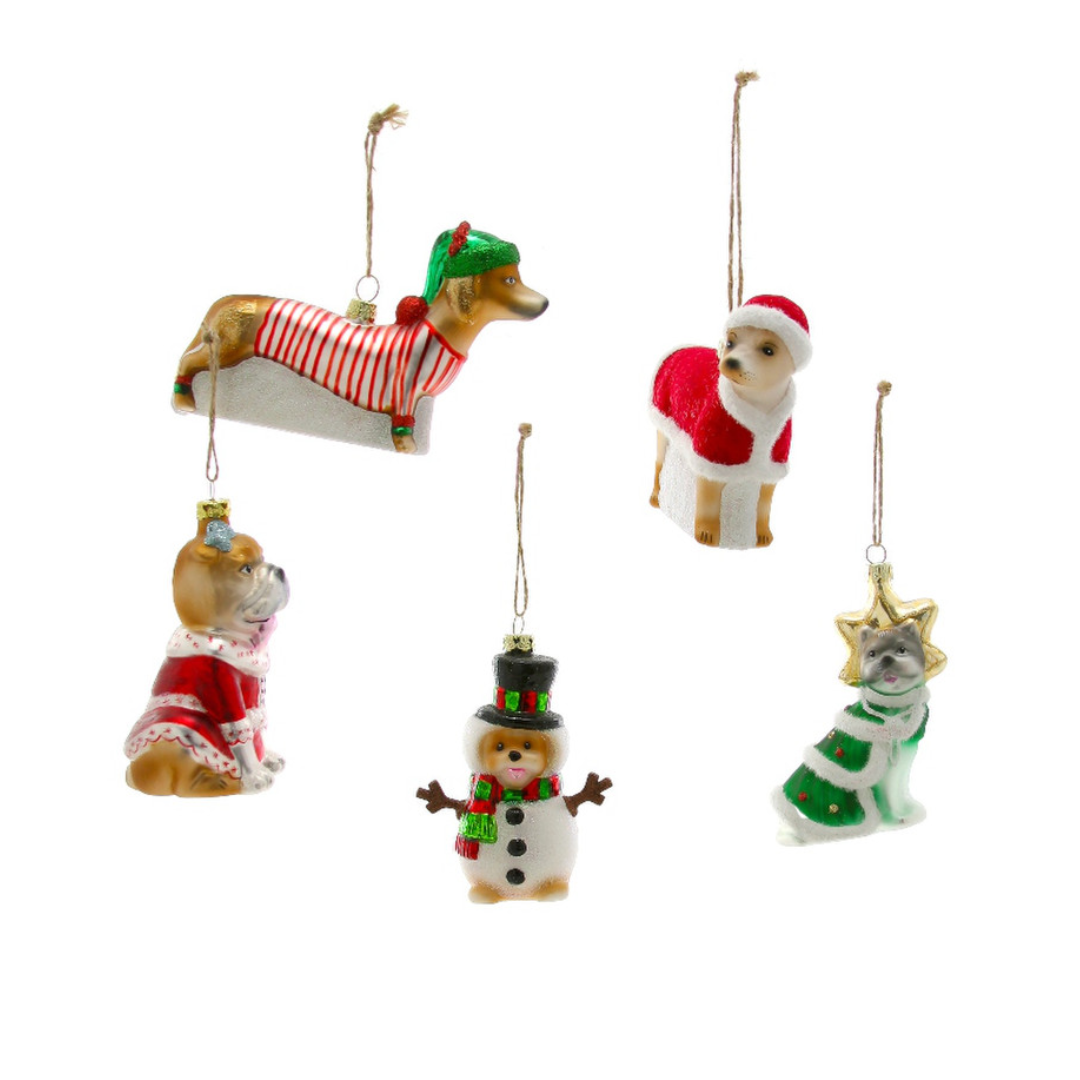 Set of 5 Festive Pup Ornaments