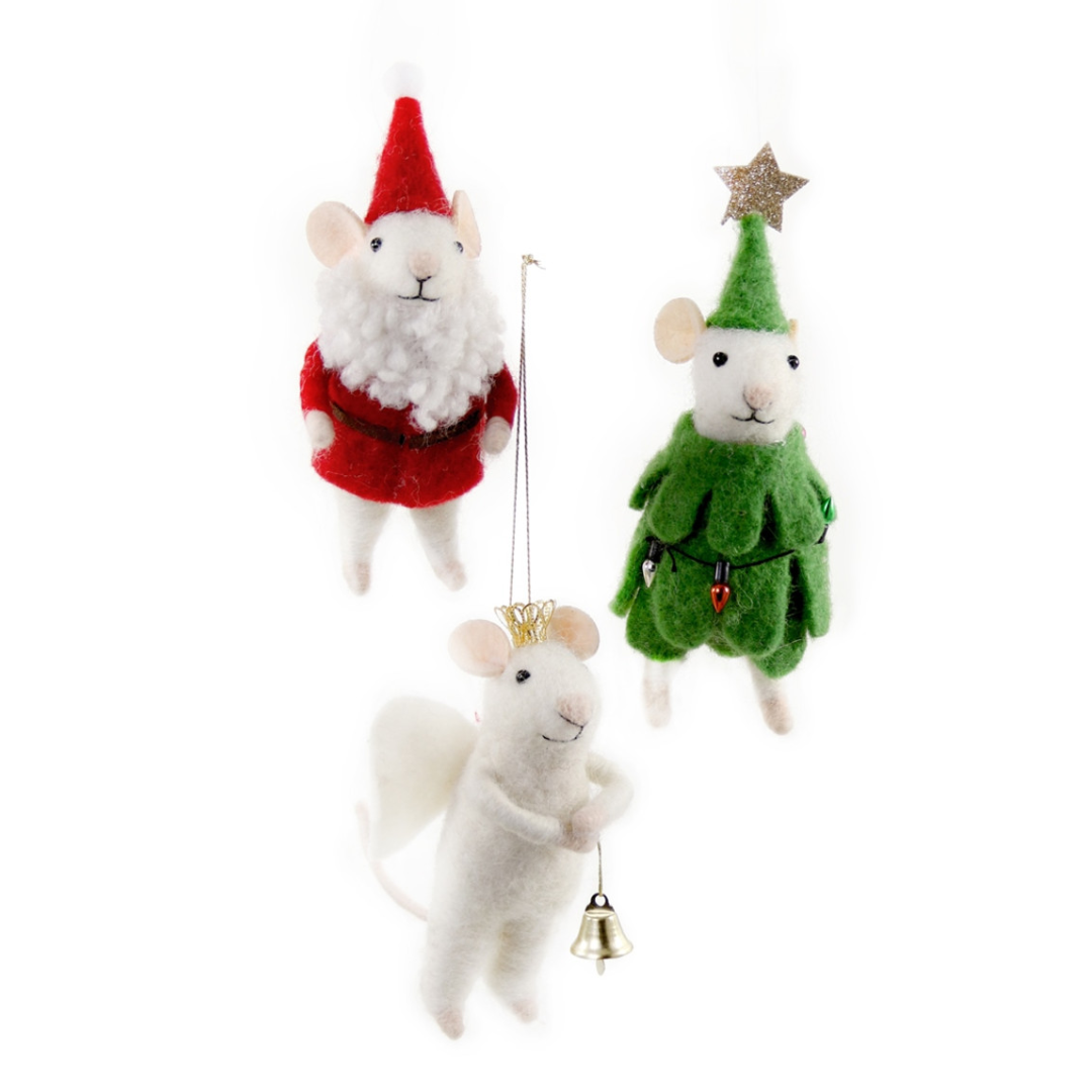 Set of 3 Merry Xmas Mr Mouse Ornaments