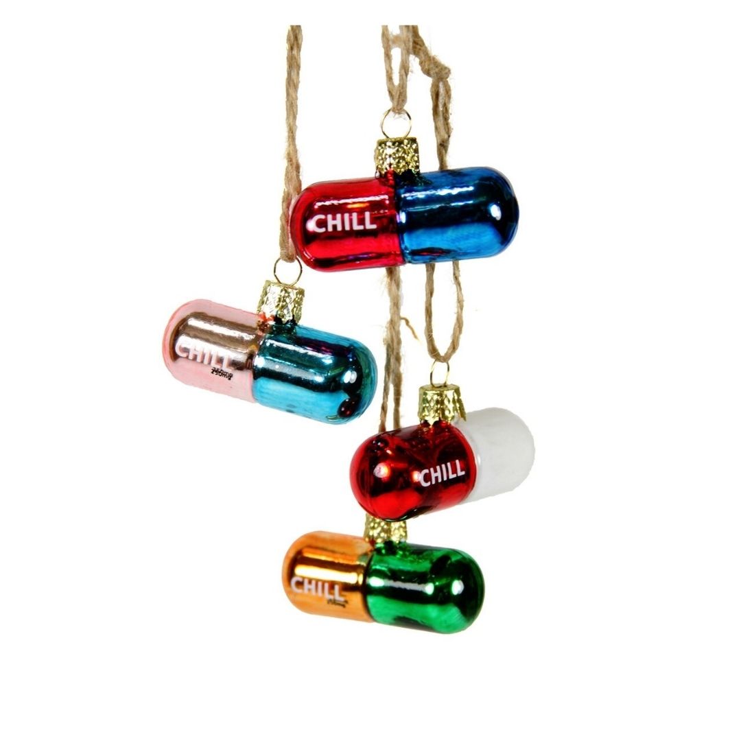 Chill Pills Ornaments,  Set of 4 Assorted