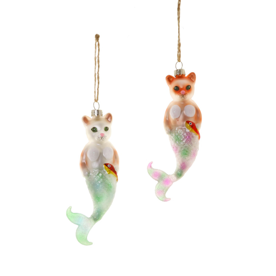 Set of 2 Cat Mermaid Ornaments