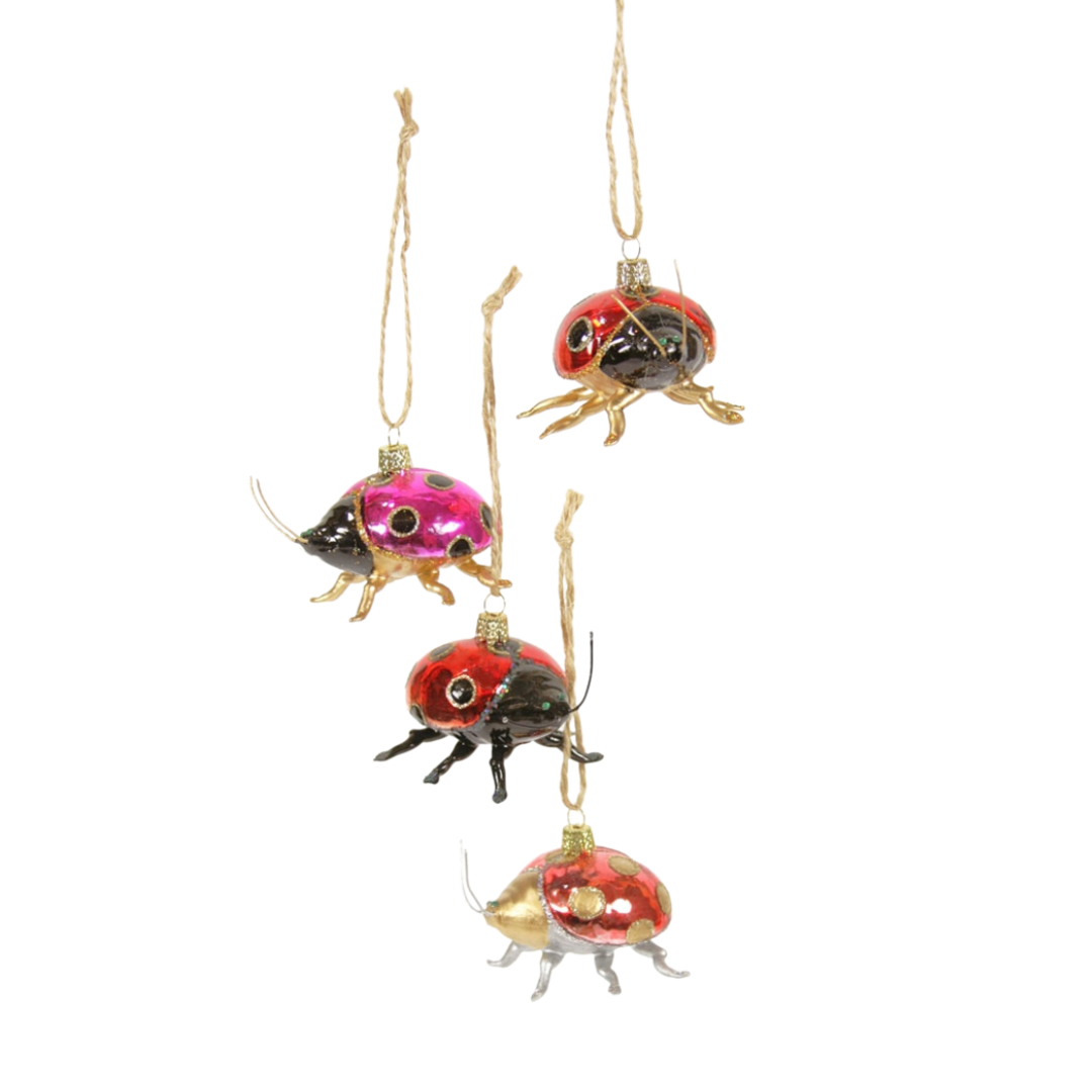Set of 4 Assorted Garden Ladybug Ornaments
