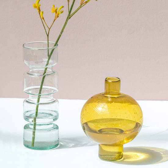 Bulb Recycled Glass Vases - Clear Yellow/Green