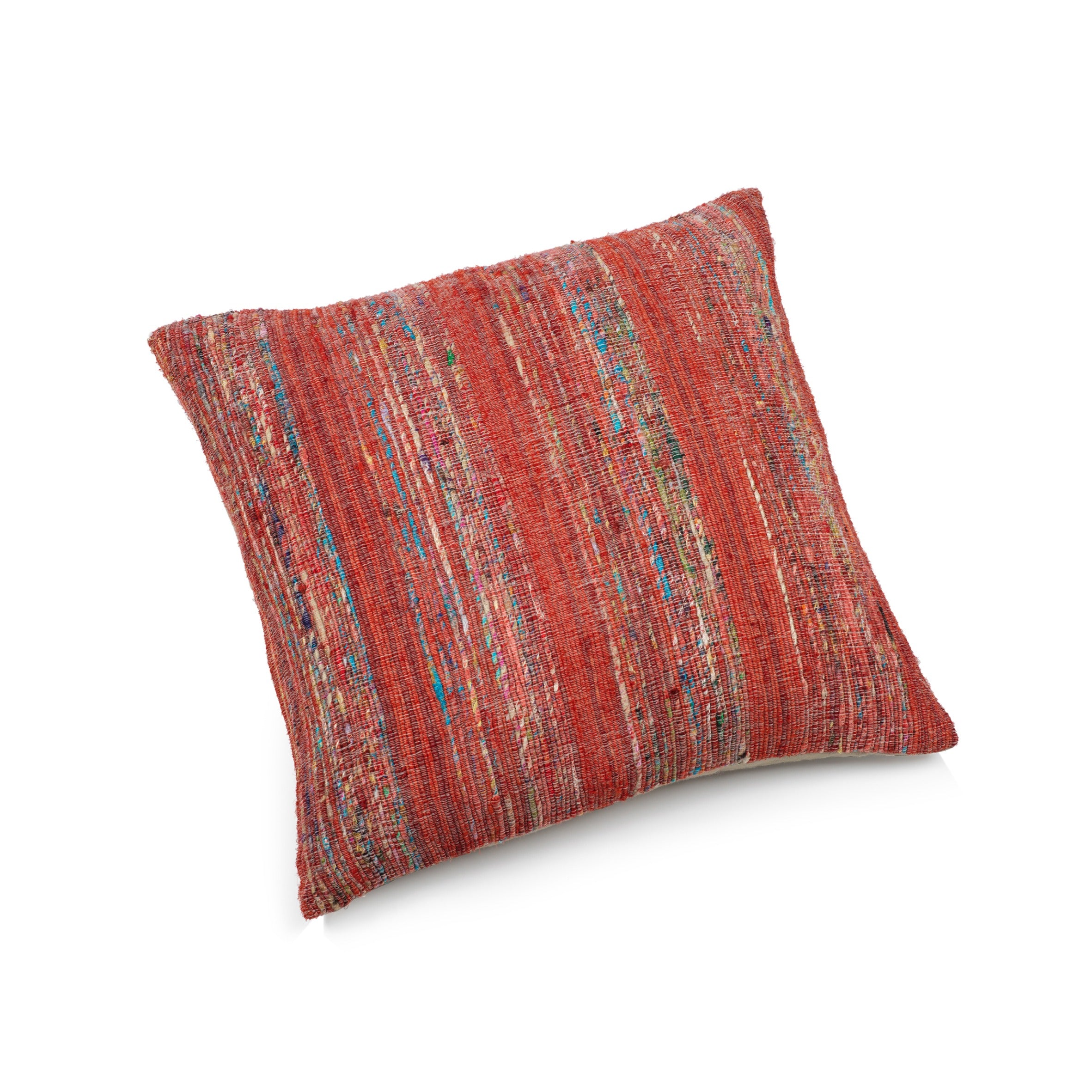 Masseria Cotton Throw Pillow - Multi Color w/ Coral Accent