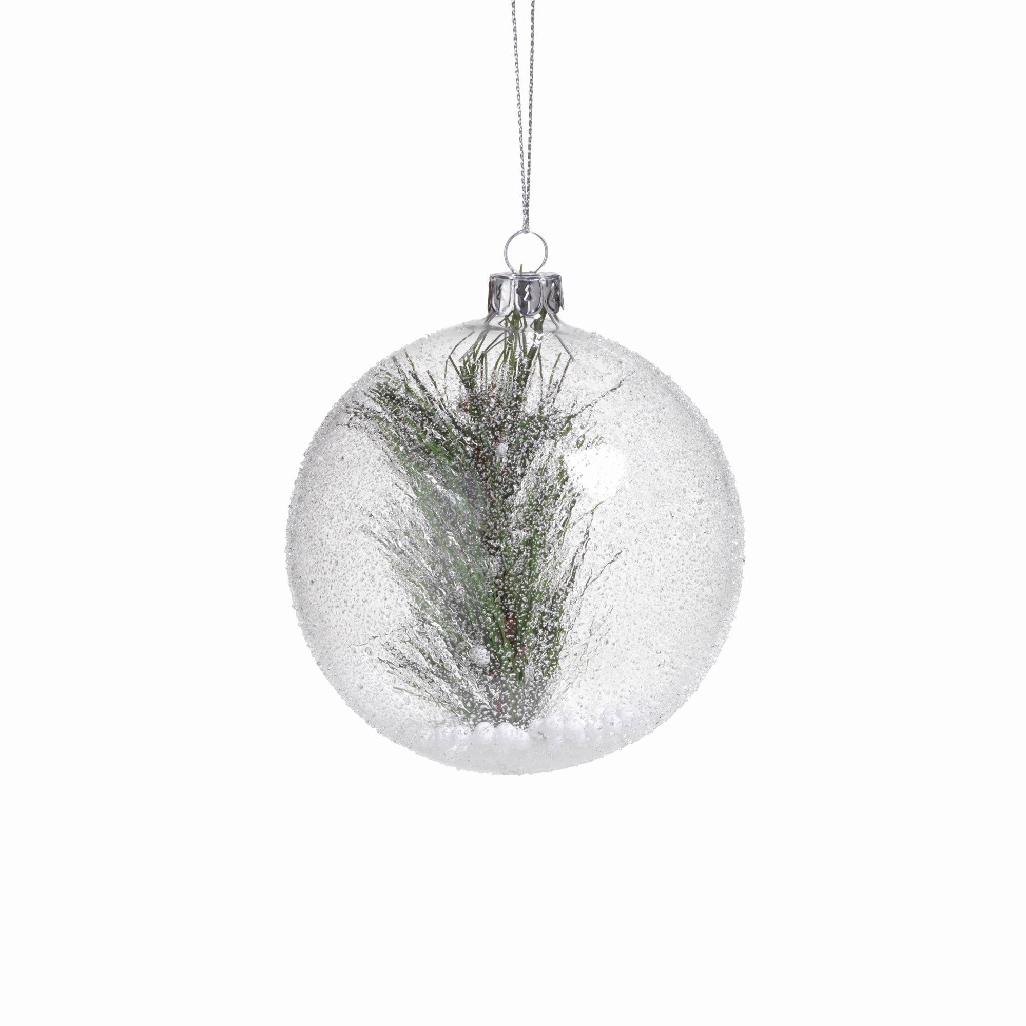 Clear Beaded Round Ornament w/ Pine Needle - CARLYLE AVENUE