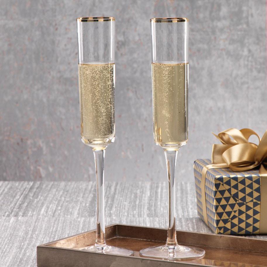 Gold Rim Champagne Flutes, Set of 6