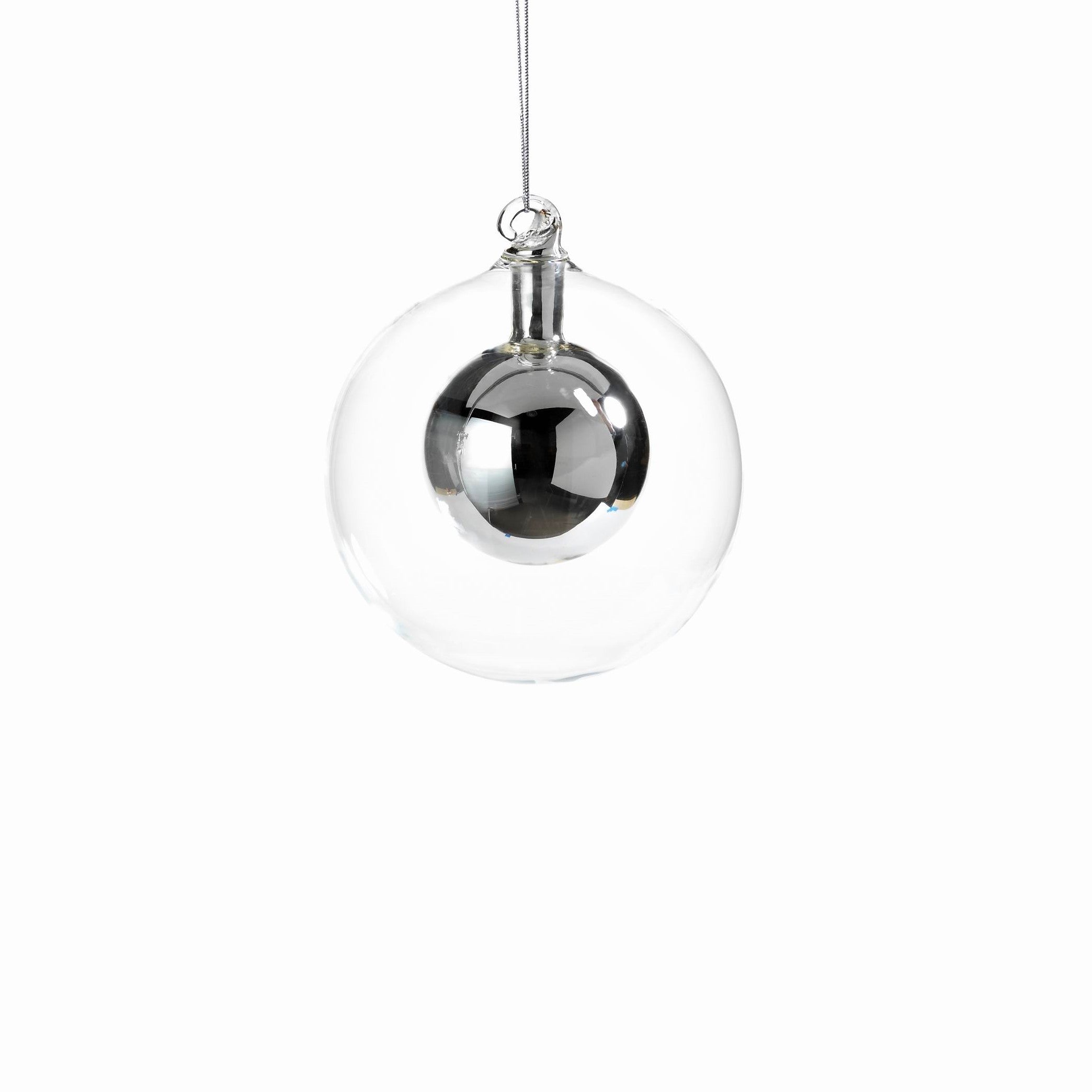Double Glass Ball Ornament - Silver - CARLYLE AVENUE