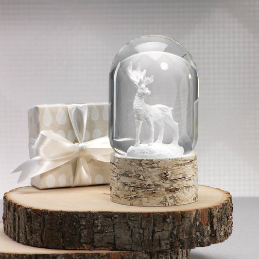 Snow Globe on Birch with White Moose - CARLYLE AVENUE