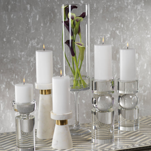 Rialto Clear Crystal Pillar Holder - CARLYLE AVENUE