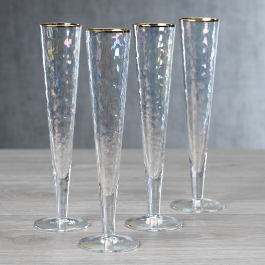 Aperitivo Slim Champagne Flute - Luster w/Gold Rim - Set of 4