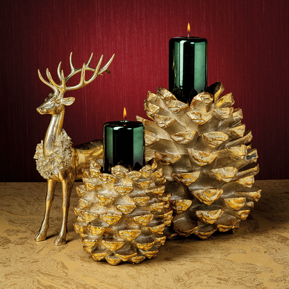 Golden Pinecone Pillar Holder - Christmas Trees by Carlyle Avenue
