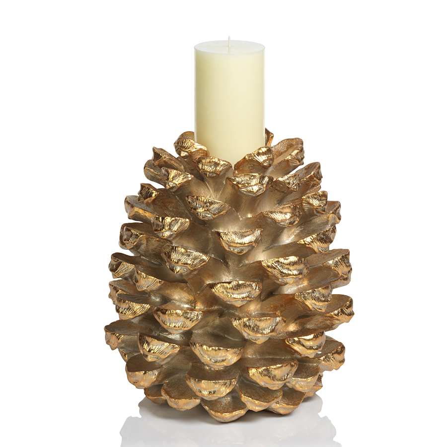 Golden Pinecone Pillar Holder