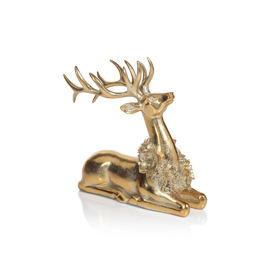 Golden Deer with Floral Wreath - Holiday Decor by Carlyle Avenue