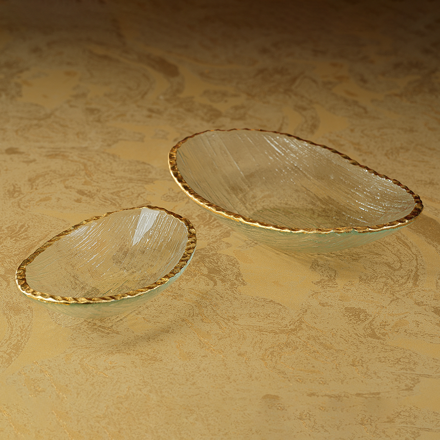Clear Textured Bowl w/Jagged Gold Rim