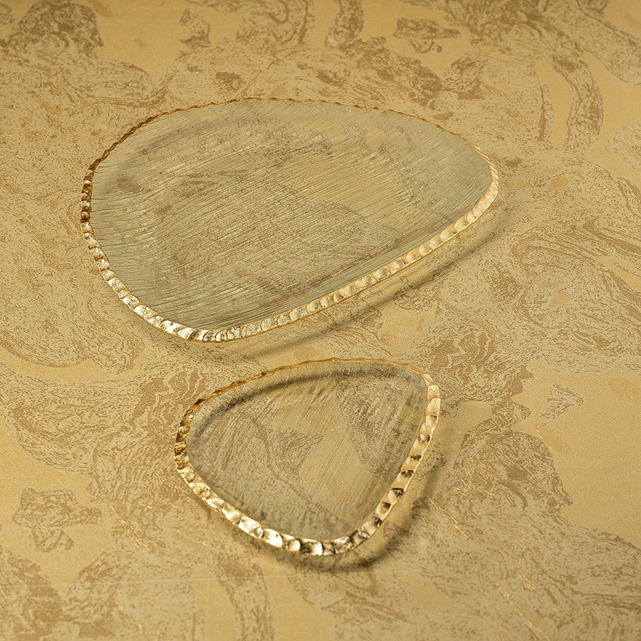 Clear Textured Organic Shape Plate w/Jagged Gold Rim - Serveware by Carlyle Avenue
