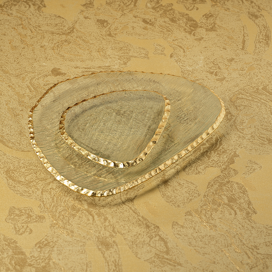 Clear Textured Organic Shape Plate w/Jagged Gold Rim