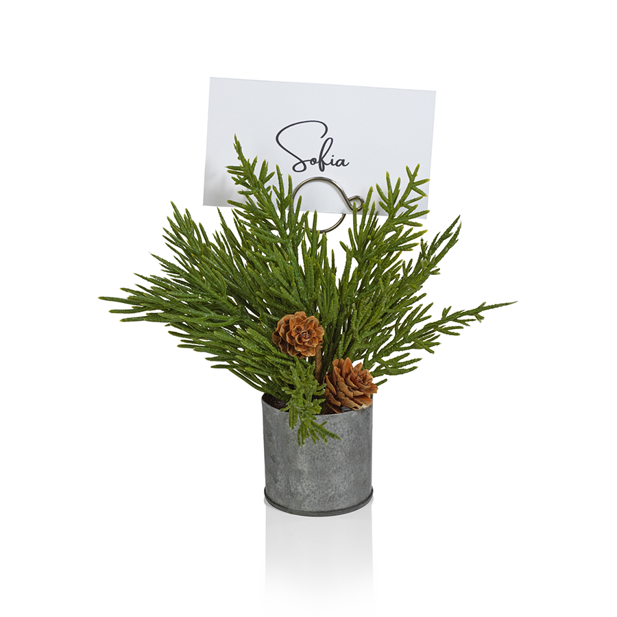 Pine in Galvanized Bucket Place Card Holder