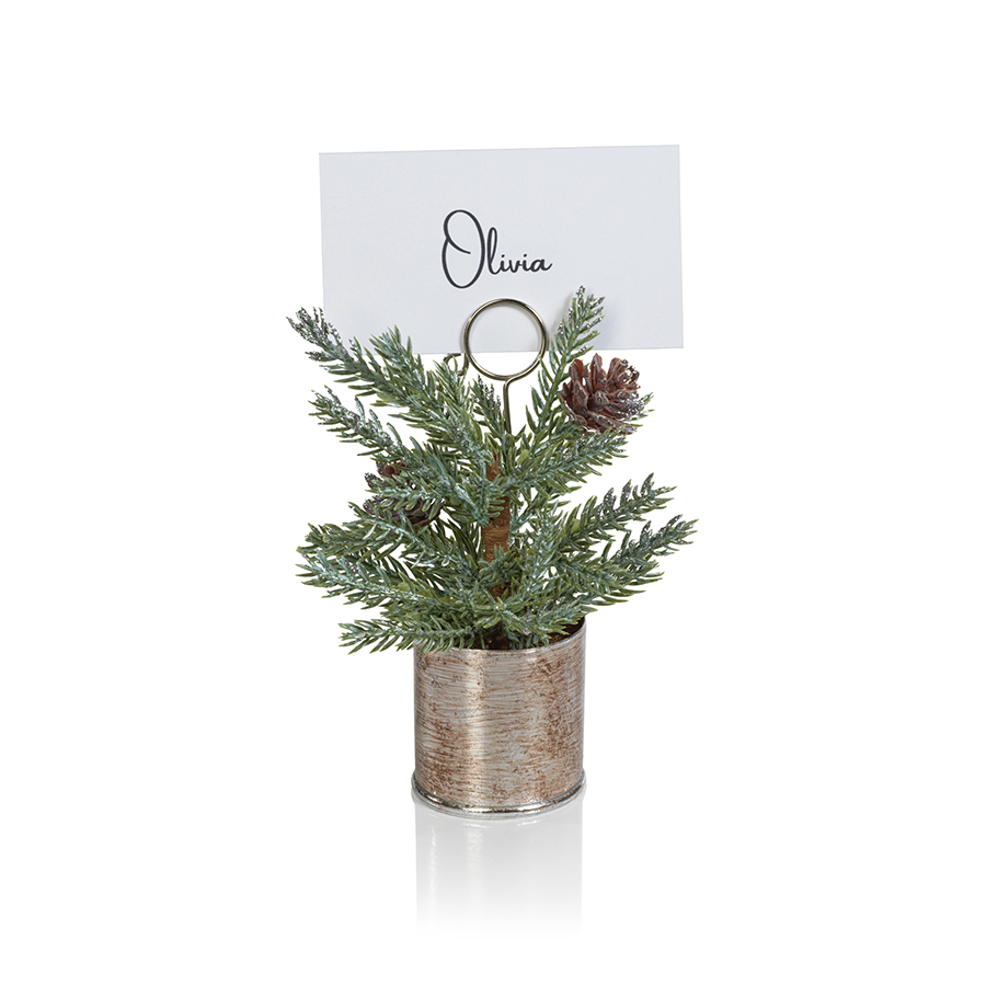 Pine in Silver Bucket Place Card Holder