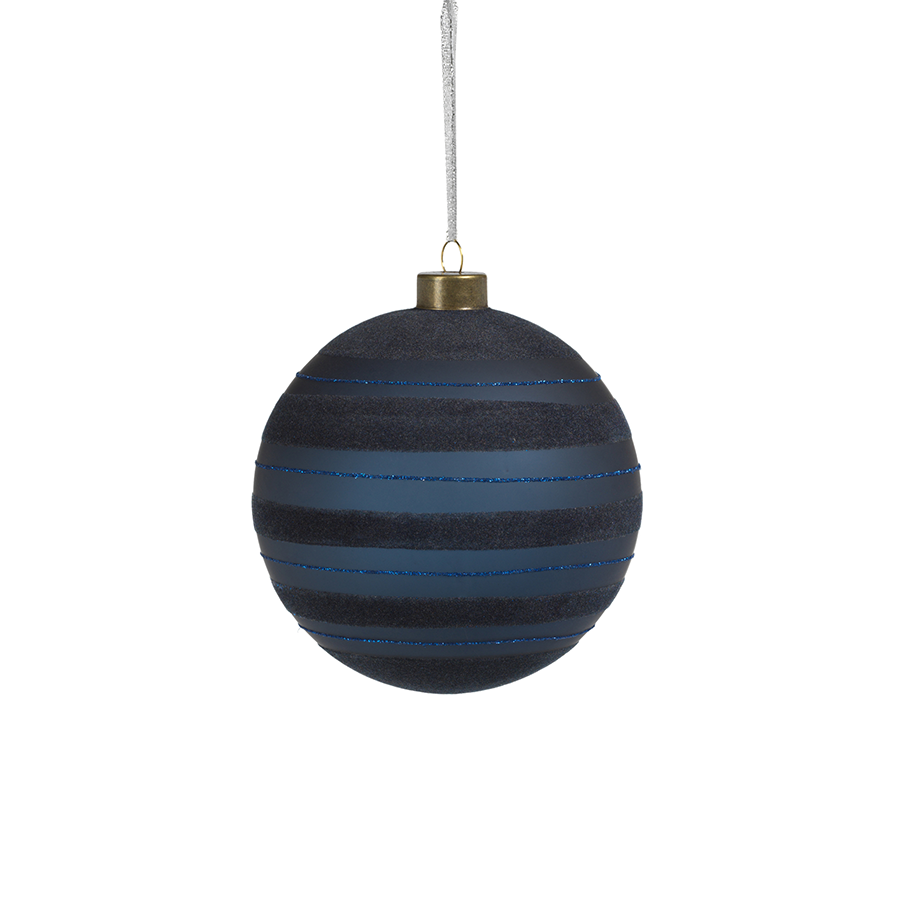 Blue Flocked Striped Ornament