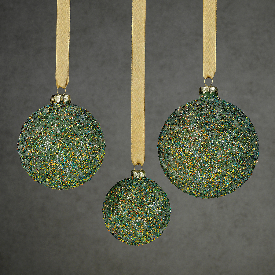 Beaded Glass Ball Ornament - Green