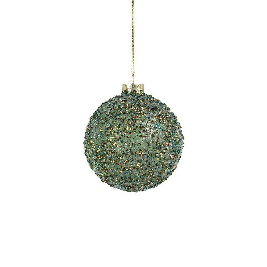 Beaded Glass Ball Ornament - Green