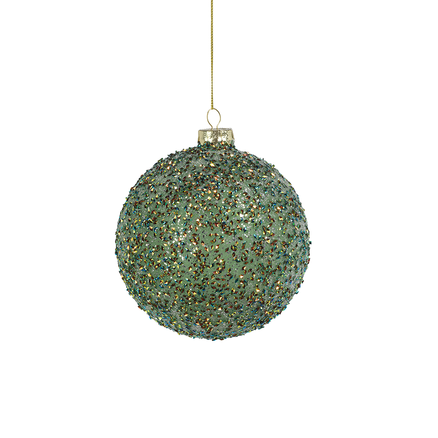 Beaded Glass Ball Ornament - Green