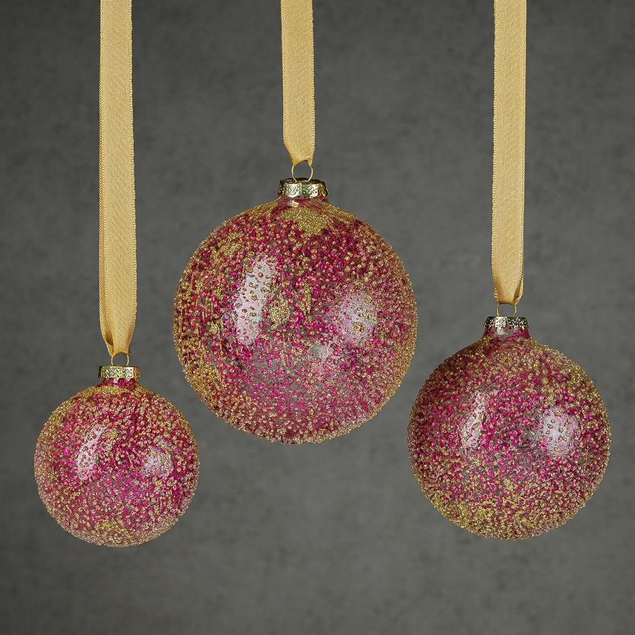 Glitter Glass Ball Ornament - Fuschia & Gold