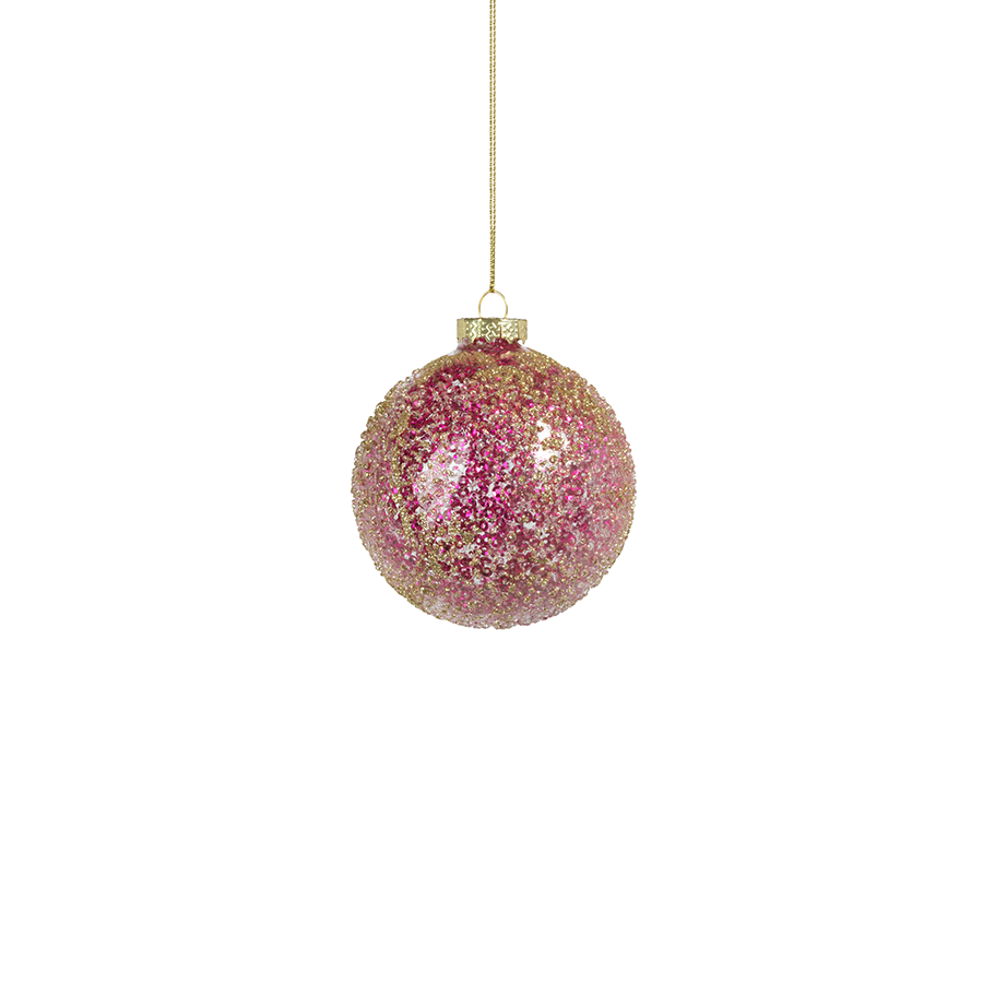 Glitter Glass Ball Ornament - Fuschia & Gold