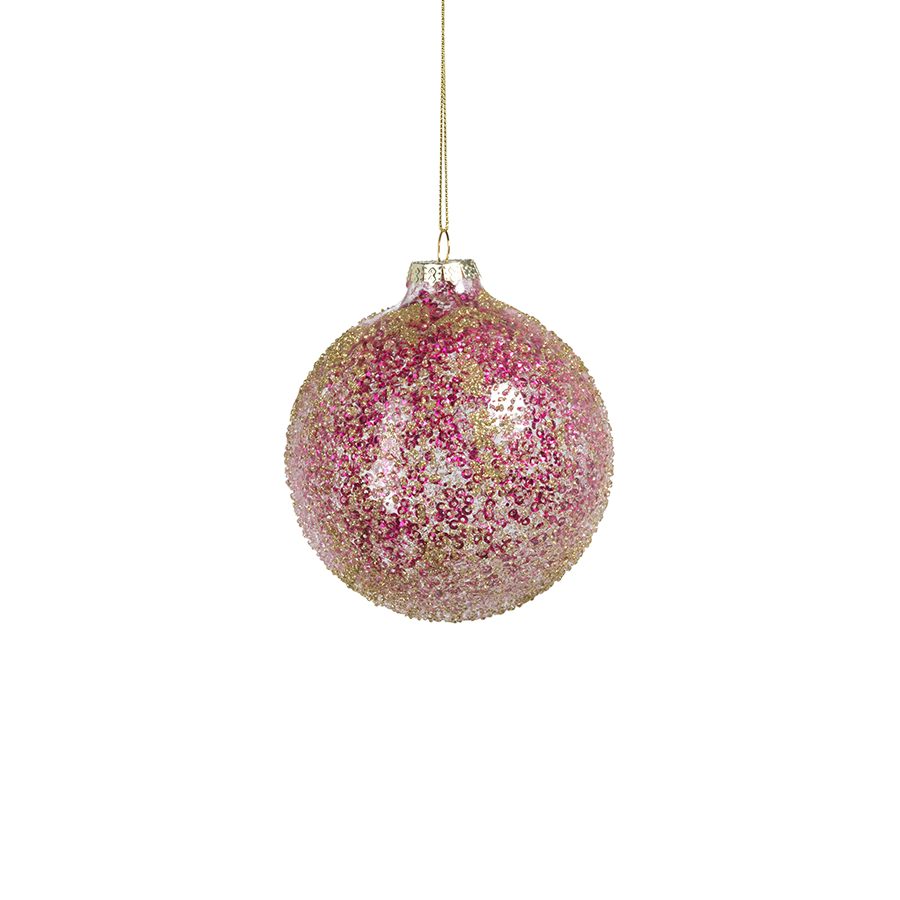 Glitter Glass Ball Ornament - Fuschia & Gold
