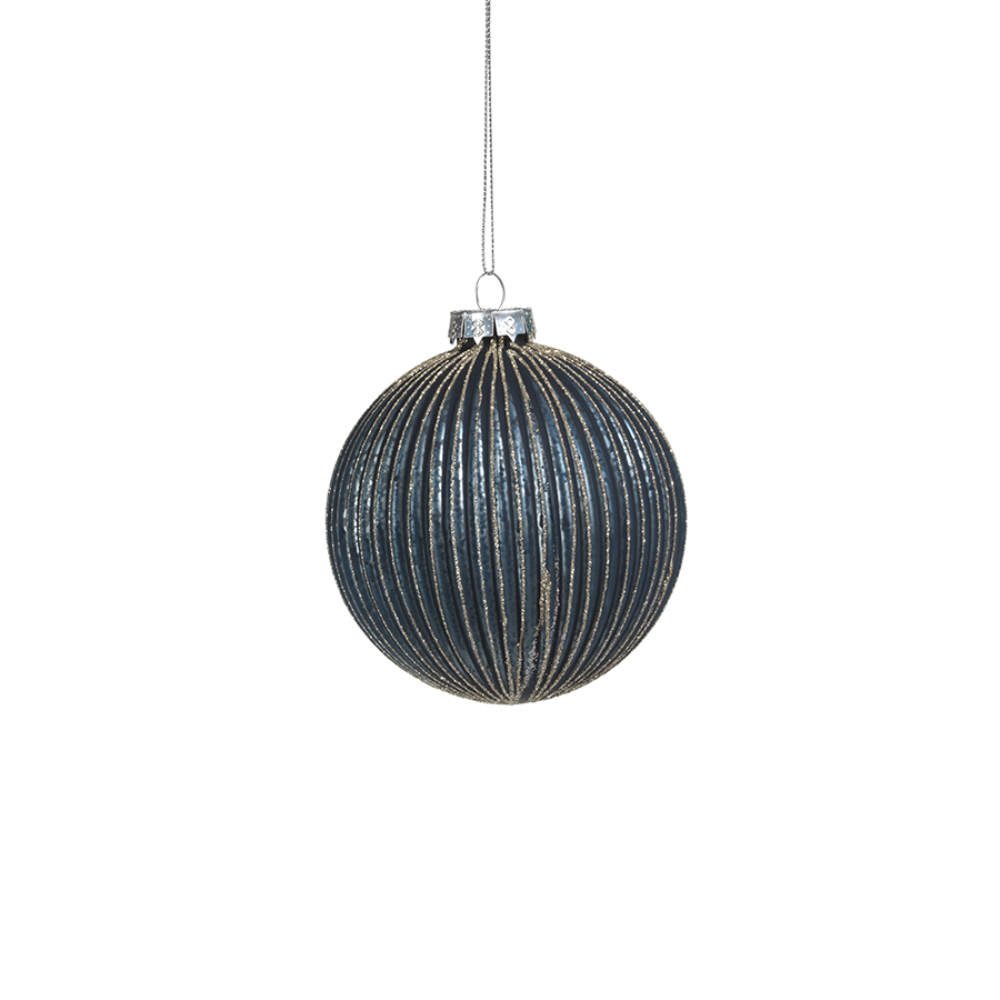 Blue Glass Ball Ornament with Glitter