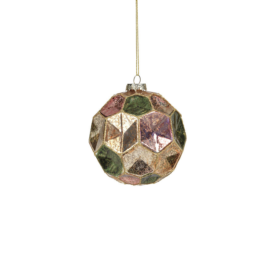 Dimpled Multicolored Ball Ornament - Gold w/Autumn Jewel Tones