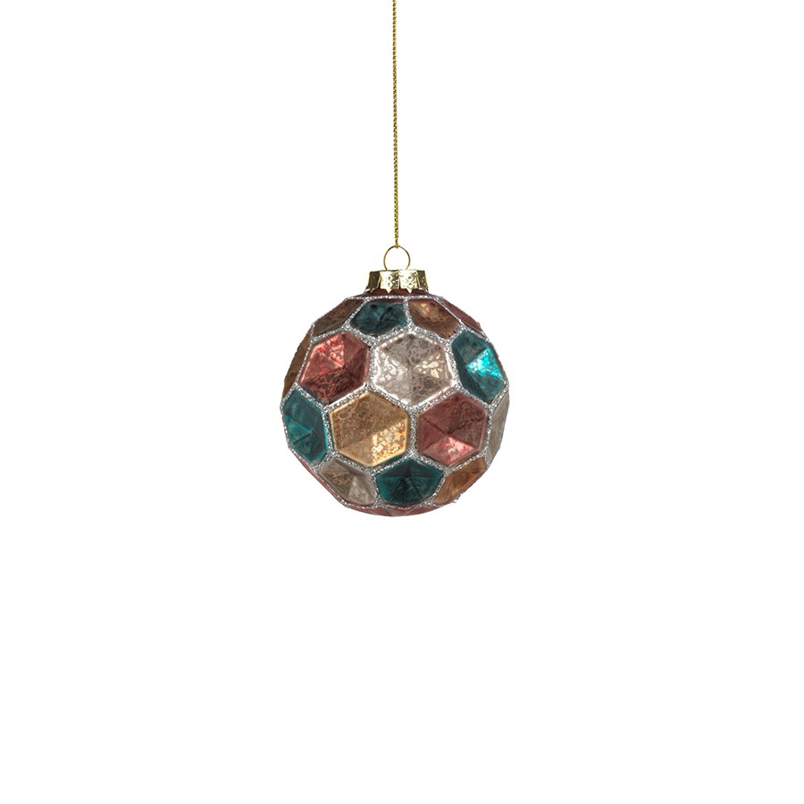 Dimpled Multicolored Ball Ornament - Silver w/Summer Jewel Tones